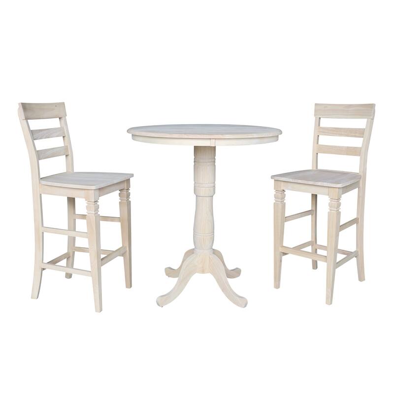 36" Round Pedestal Table with Chairs - Bar Height - Unfinished