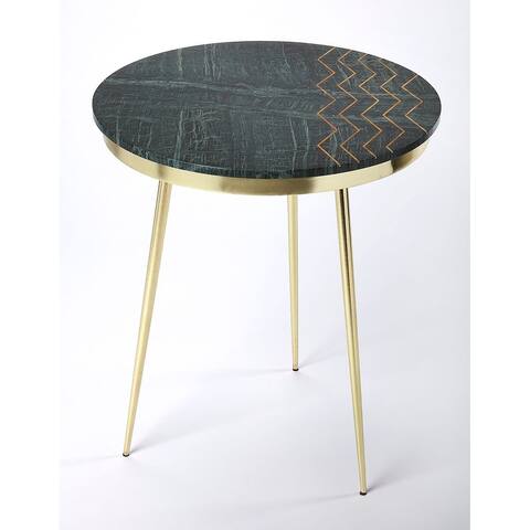 Offex Hollings Modern Green Marble & Brass Round Accent Table - 21"L x 21"W x 24"H