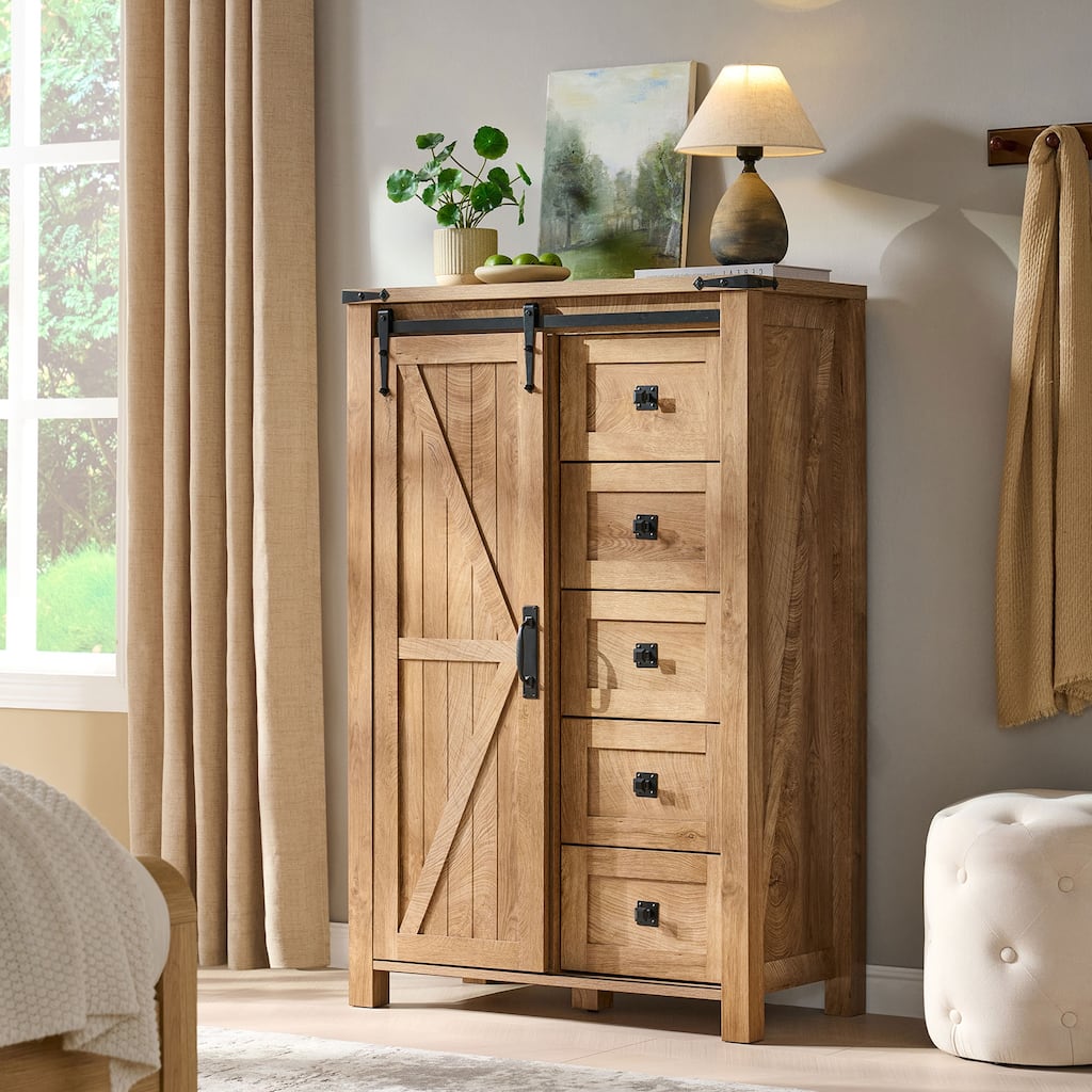 Farmhouse 5 Drawers Dresser, Chest of Drawers, Organizer Dresser