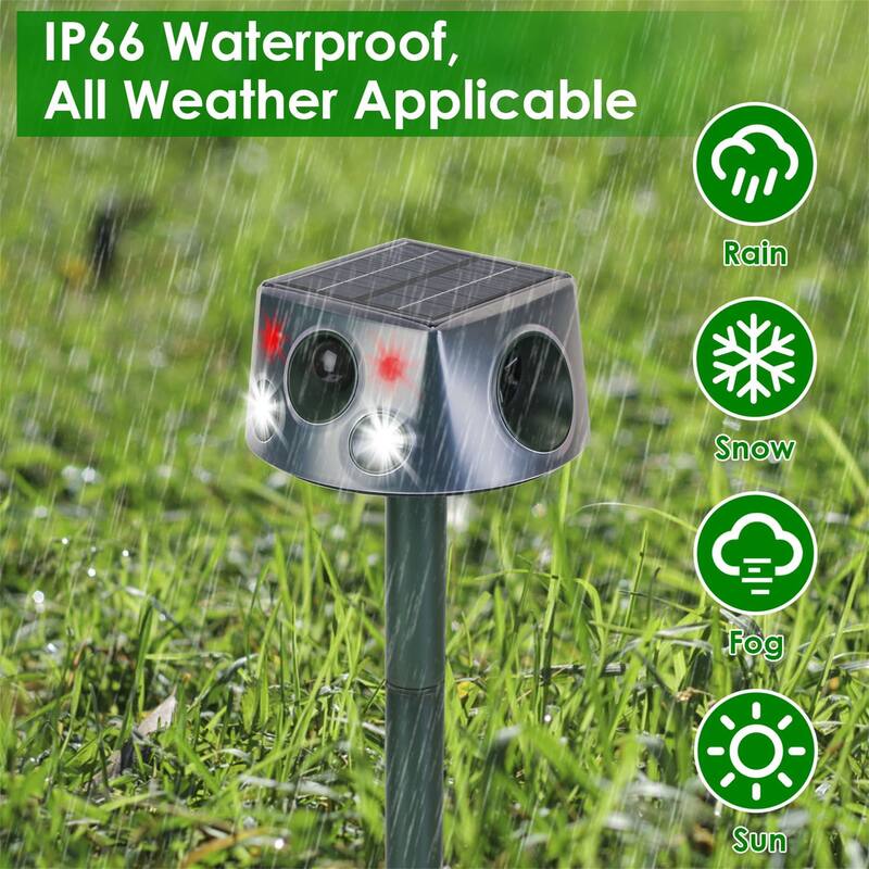 Ultrasonic Solar Animal Repeller with 6 Modes Motion Sensor Vibration Stake