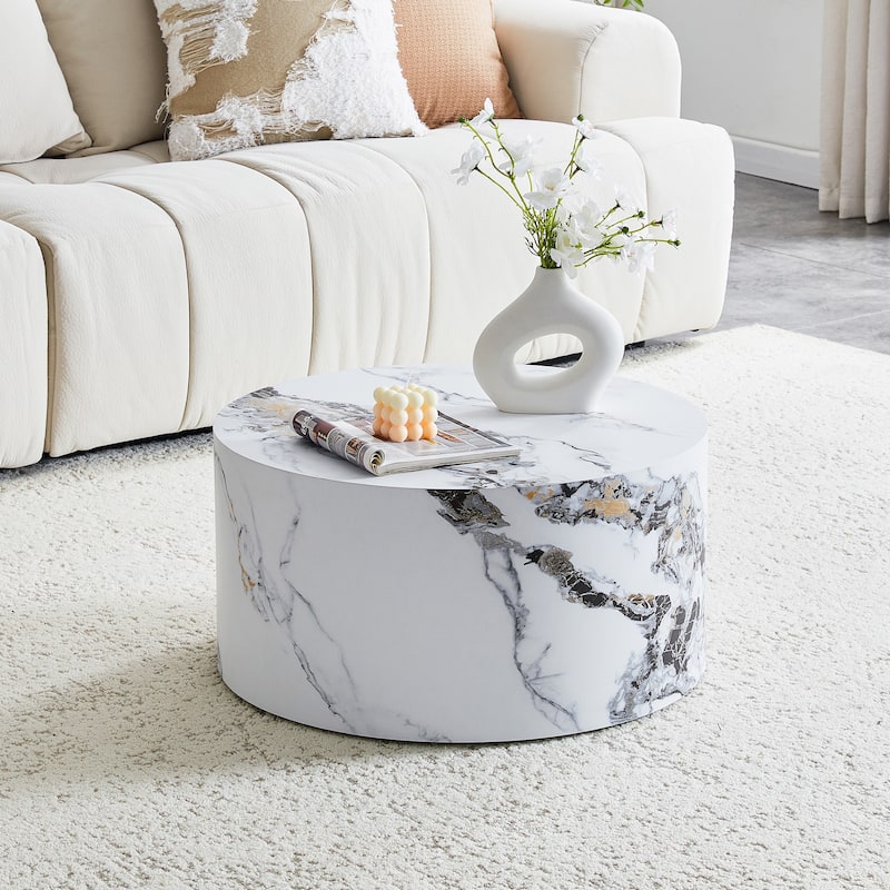 Marble Texture Round MDF Coffee Table: 23.6" Diameter × 11.8" Height, Modern Minimalist Style, Perfect for Living Room