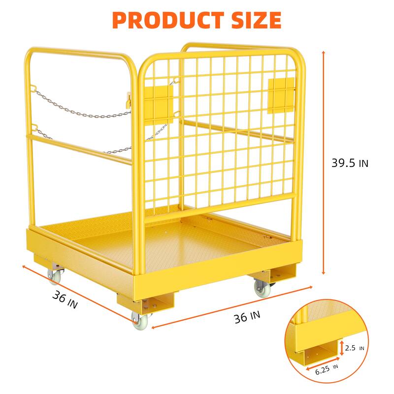 Forklift Safety Cage, 36"x36" Forklift Man Basket Foldable Forklift Work Platform with Double Chain Guardrail for Aerial Work