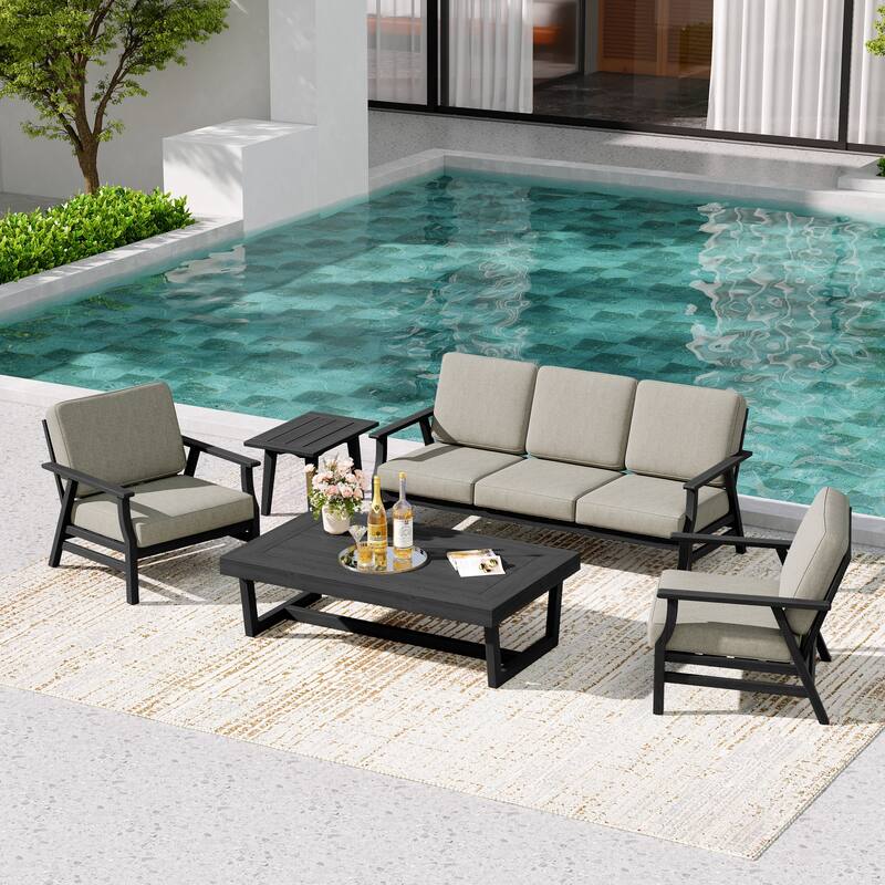 5-Piece Teak Outdoor Conversation Set with Tables.