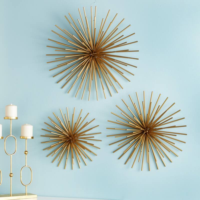 CosmoLiving by Cosmopolitan Metal 3D Starburst Wall Decor (Set of 3) - Silver, Gold, Black, Copper