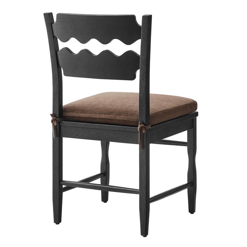 Jax Oak Wood Dining Chair With Wavy Razor Back and Cushion