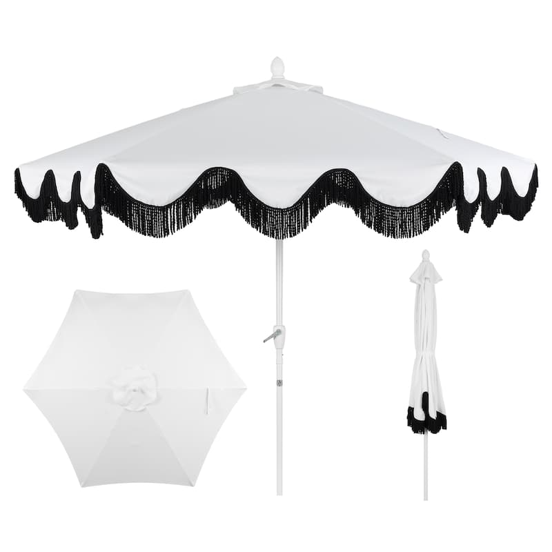 9ft Tassel Patio Umbrella Auto-Tilt, Crank , by JONATHAN Y