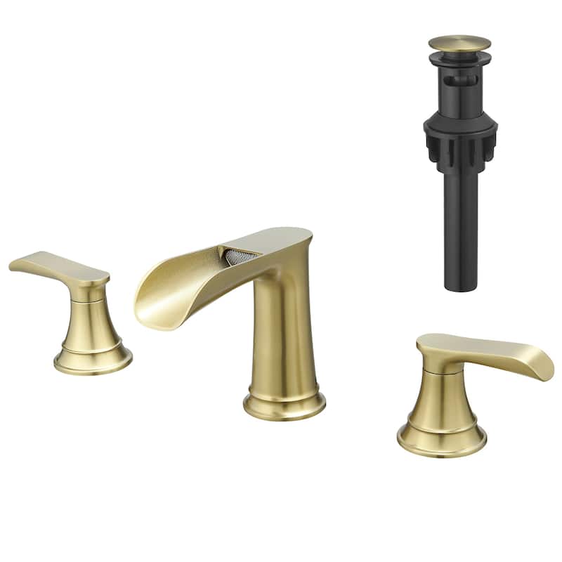 Modern 2 Handle Waterfall Bathroom Sink Faucet with Pop Up Drain Double Lever Handles, Fingerprint Resistant, 3 Holes