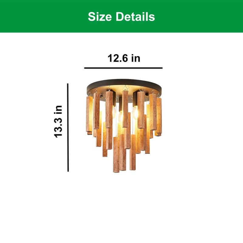 3 Light semi light wood bedroom light wood ceiling lighting