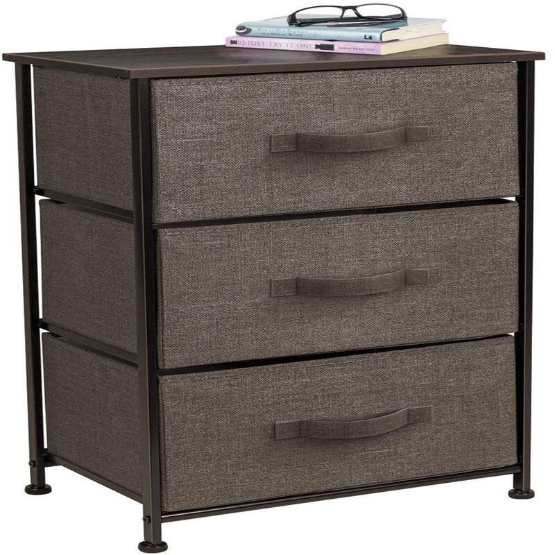 Bedside Furniture & Night Stand End Table Dresser with Steel Frame - Brown