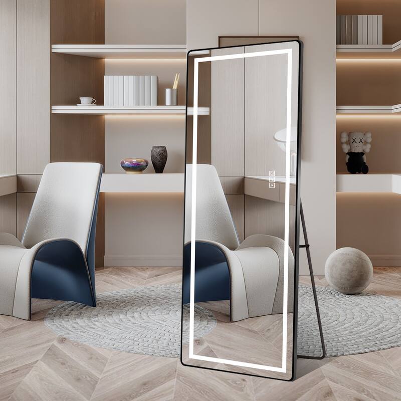 64 inch x 21 inch full-length vertical mirror with LED light, illuminated floor mirror with bracket,