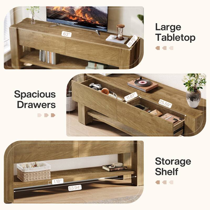 63" TV Stand with Drawers, Media Console with Storage for Living Room