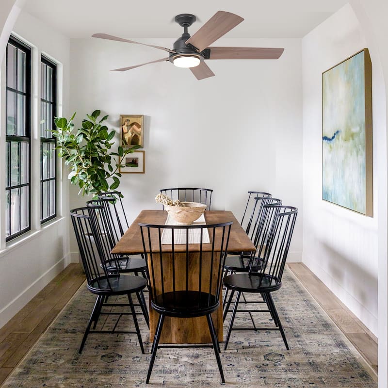 52" Modern Black Ceiling Fan with Dimmable LED Light and Remote