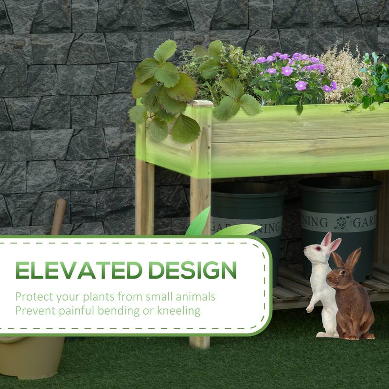 Outdoor Elevated Garden Planter Bed with Storage Shelf Draining System