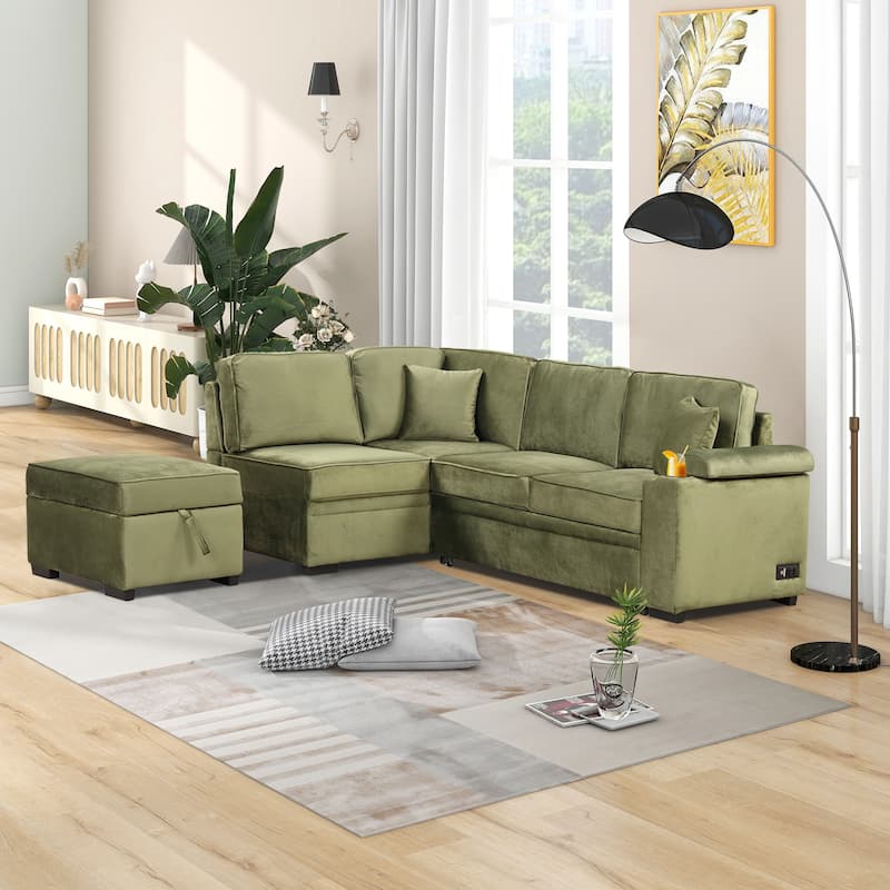 Roomfitters 2-in-1 Sleeper Sofa Bed, L-Shape Pull-Out Couch with Storage Ottoman for Living Room, Bedroom