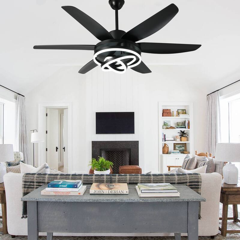 Bella Depot 56" Modern Ceiling Fan with Dimmable LED Light and Remote 6-speed Black Reversible Fan