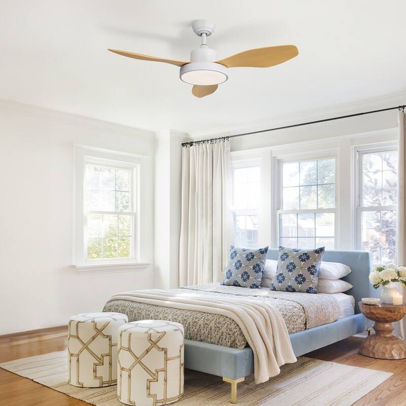 47 in. Modern Ceiling Fans in Black/White with 22W 3-Color LED Light, Remote Control & Reversible DC Motor