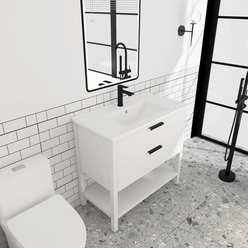 Plywood Freestanding Bathroom Vanity Set with Integrated Sink