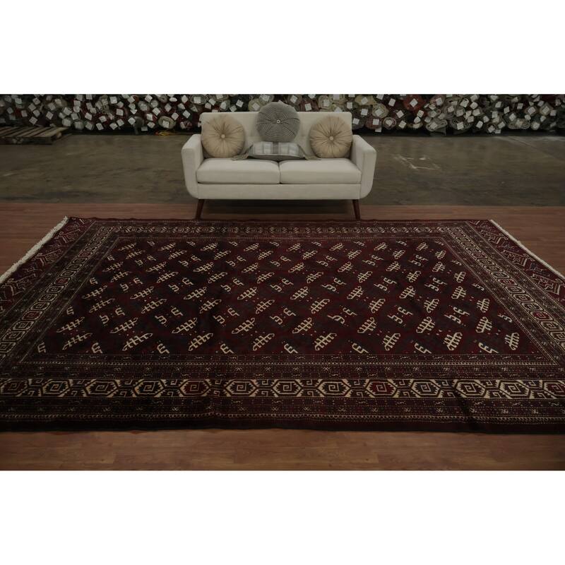 Hand Knotted Oriental 100% Wool Carpet Traditional All-Over Red Turkoman Area Rug - 12' 3'' X 8' 4''