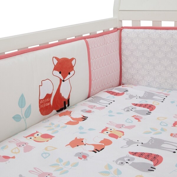 White Animals Lambs /& Ivy Little Woodland 4-Piece Crib Bumper Coral Gray