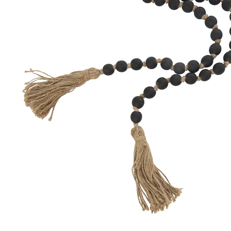 Glass Handmade Round Long Frosted Beaded Garland with Tassel with Knotted Brown Jute - Various Colors - Roche River Decor