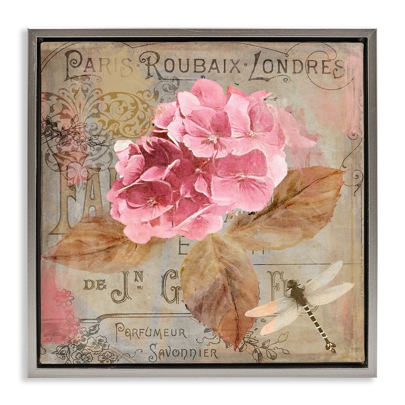Stupell Vintage French Hydrangea Framed Floater Canvas Wall Art Design By Sasha - 25 x 25 - Grey