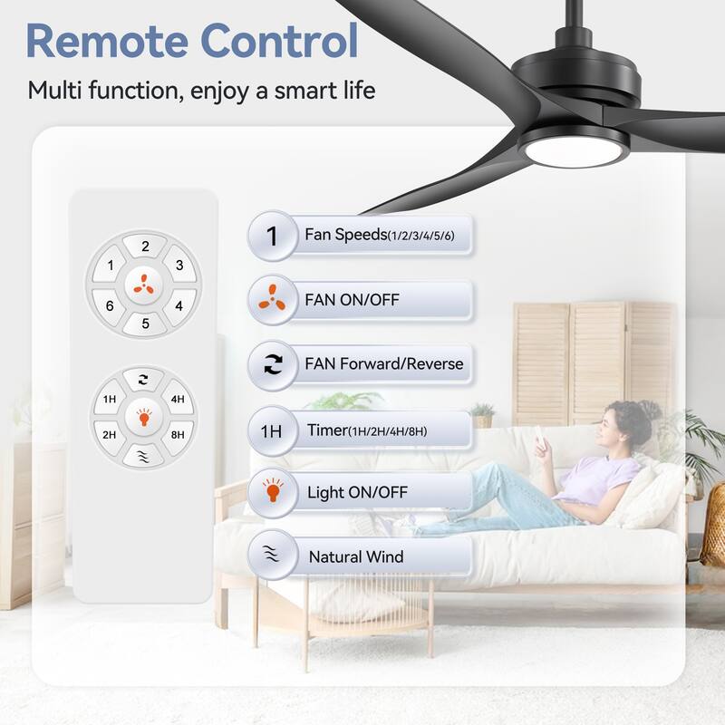 52-inch Black Waterproof Outdoor Ceiling Fan with Light Remote(3-Blade)