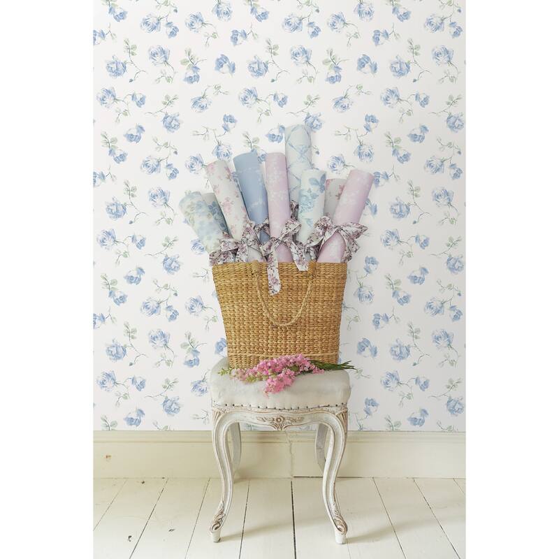 LoveShackFancy Ribbon Rosa French Blue Peel and Stick Wallpaper