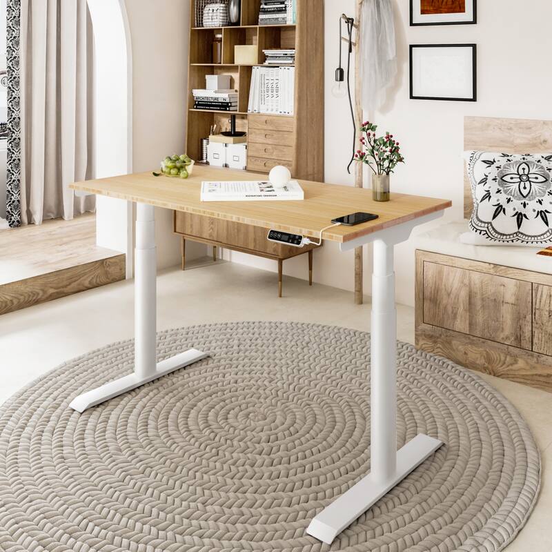 FLEXISPOT Home Office Height Adjustable Standing Desk 3-Stage Dual Motor Bamboo Rectangle Desktop