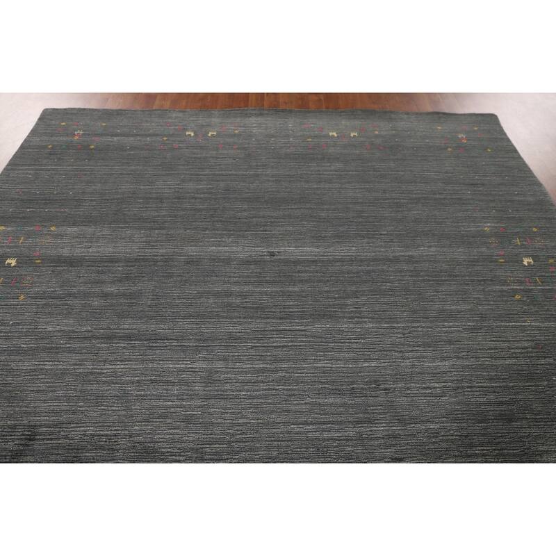 Tribal Gray Gabbeh Indian Area Rug Hand-Knotted Wool Carpet - 7'9" x 9'9"