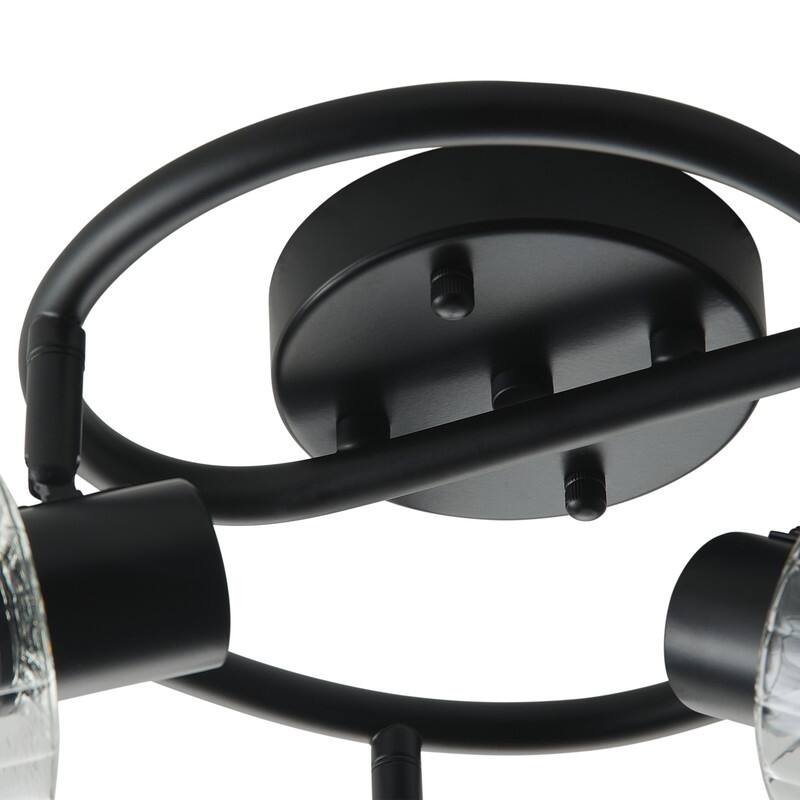 Modern 3 Light Semi-Flush Mount Ceiling Light with Clear Glass Shades and Black Finish