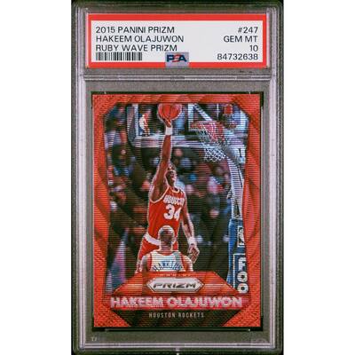 Hakeem Olajuwon 2015 Panini Prizm Red Ruby Wave Card #247 Graded PSA 10 290/350 - 8'6" x 11'6"