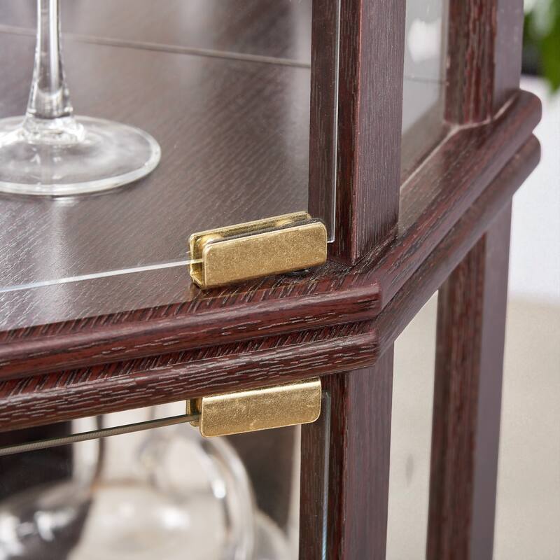 Lighted Corner Curio Cabinet with Glass Doors, Adjustable Shelves & Mirrored Back, Elegant Display Case for Wine
