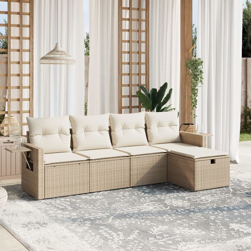vidaXL Garden Sofa Set Beige/Black/Brown/Grey - Beige and cream 5 Piece