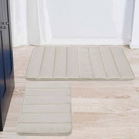 2 Piece Silver Grey Ultra Soft Thick Memory Foam Non-Slip Absorbent Bathroom Bath Mat Set
