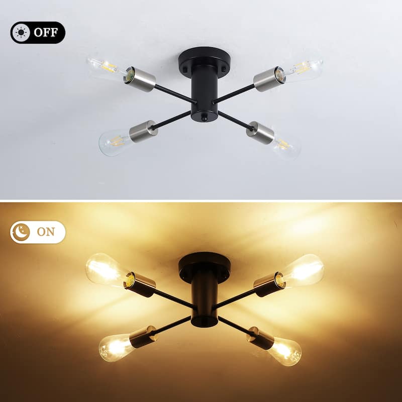 4-Light Modern Semi Flush Mount Chandelier for Bedroom Study Room