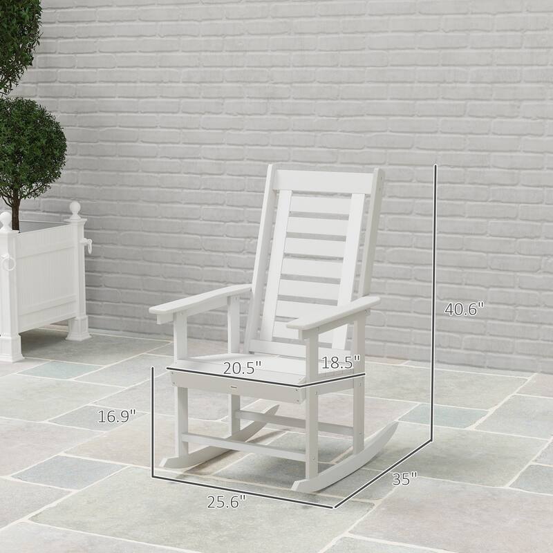 Set of 2 Outdoor HDPE Rocking Chairs with Slatted Back and Comfortable Armrests for Patio or Porch - 25.6" W x 35" D x 40.6" H