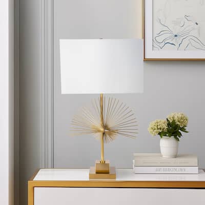 Sagebrook Home Glam Metal Rays Table Lamp, Gold Finish, Linen Shade - 17" x 10" x 30.5"