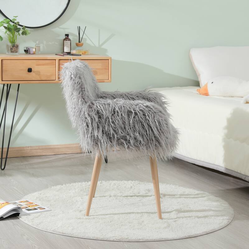 White Faux Fur Upholstered Make up Chair Side Dining Chair