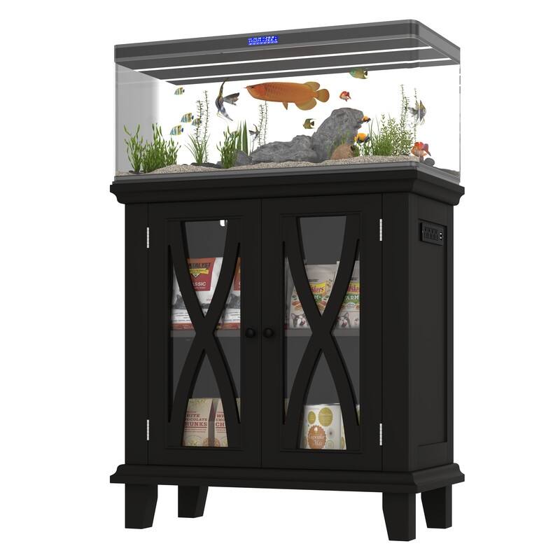 Farmhouse Aquarium Stand with Charging Station, 20 Gallon Tank Cabinet & Reptile Habitat Furniture