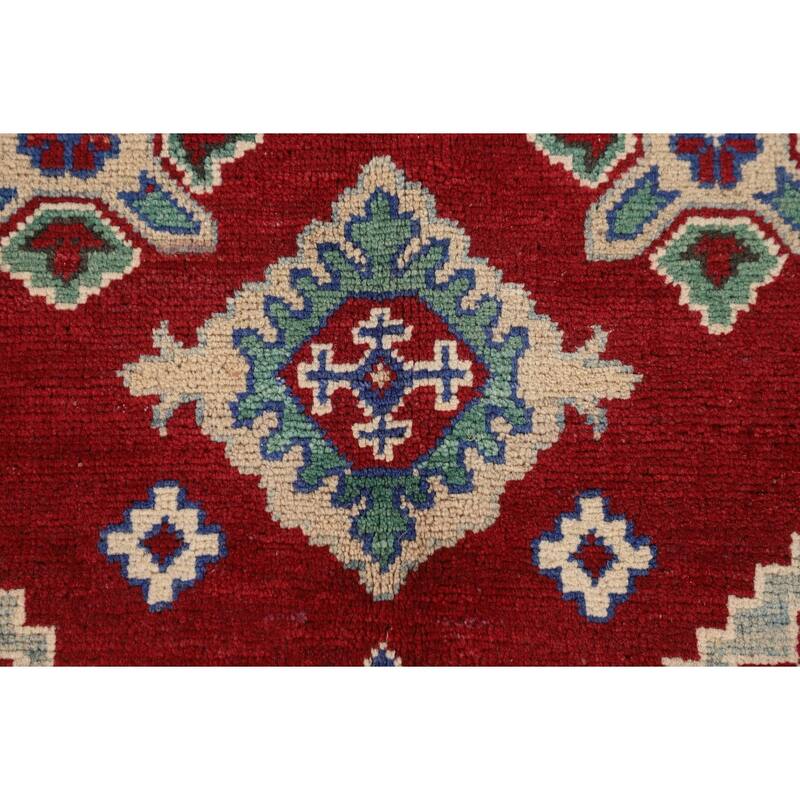 Red Geometric Kazak Oriental Area Rug Hand-Knotted Wool Carpet - 5'8" x 8'4"