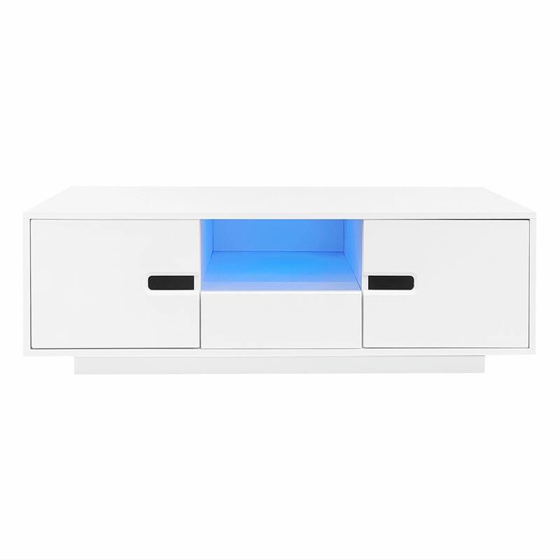 Modern High Glossy Rectangle Coffee Table with 16 Color LED Lights
