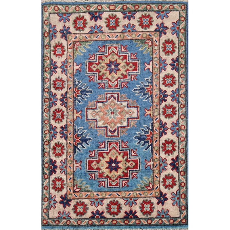 Blue Kazak Accent Rug Handmade Oriental Traditional Wool Carpet - 2'0" x 3'0"