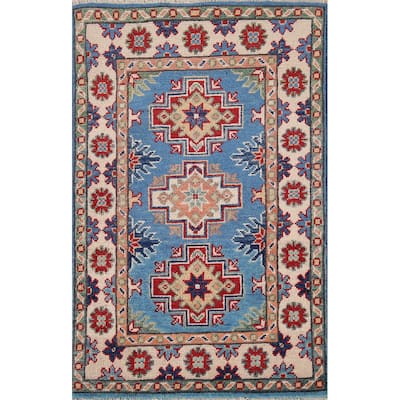 Blue Kazak Accent Rug Handmade Oriental Traditional Wool Carpet - 2'0" x 3'0"