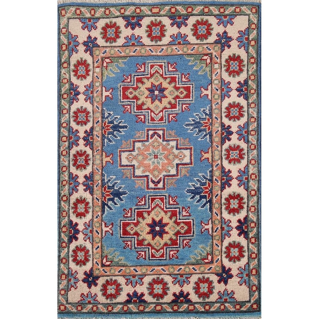 Blue Kazak Accent Rug Handmade Oriental Traditional Wool Carpet - 2'0" x 3'0"