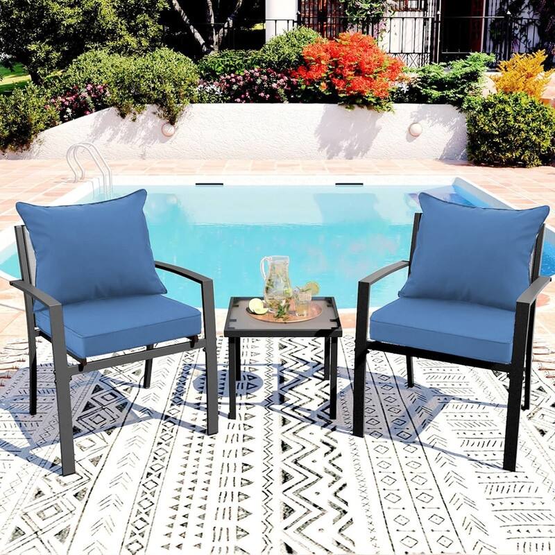 24x24 in Outdoor Deep Seat Cushion Set, Waterproof Fade Resistant, 4in Thickened Foam, Removable Cover, Adjustable Straps