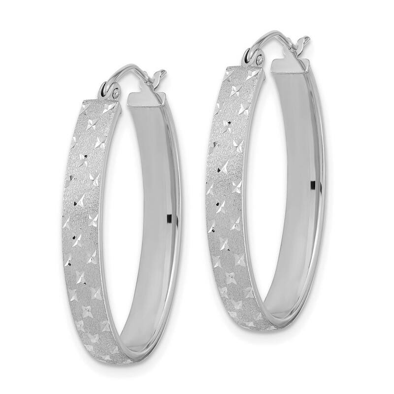 Curata 14k White Gold Polished Satin and Sparkle Cut Hoop Earrings - 28.91x20.84mm