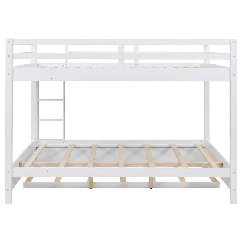 Wooden Queen Size Bunk Bed with Twin XL Size Trundle , Solid Pine Queen over Queen Bunk Bed Frame with Ladder and Guardrail