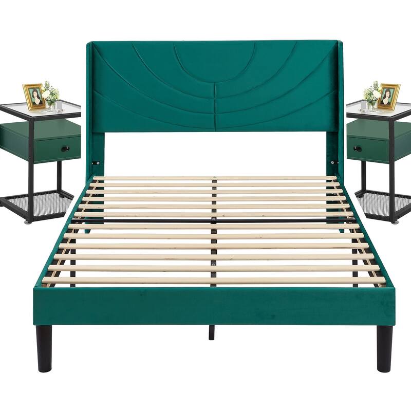 Bedroom Sets, 3-pieces Bedroom Set with Height Adjustable Upholstered Bed and Nightstands Set of 2-VECELO, 15 Style Options