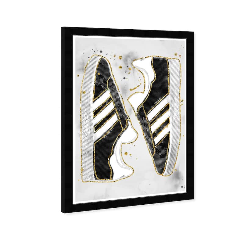 Wynwood Studio Prints Fashion and Glam Noir Gold Sneakers Black and Metallic Gold Modern & Contemporary Wall Art Canvas Print