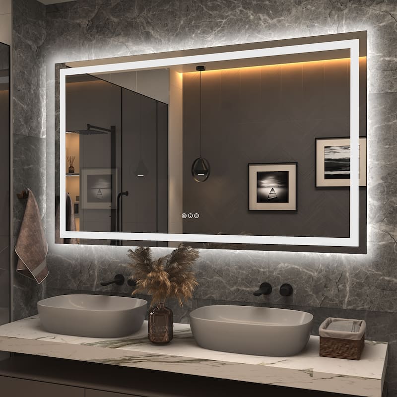 Apmir Front & Back LED Lighted Anti-fog Wall Bathroom Vanity Mirror with Tempered Glass & ETL - 60" x 36"